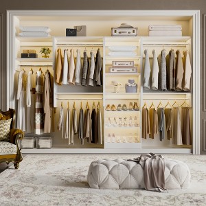 Aheaplus Walk-In Closet Orangizer with 9 Shelves, Wooden Closet System with Hanging Rods - 1 of 4