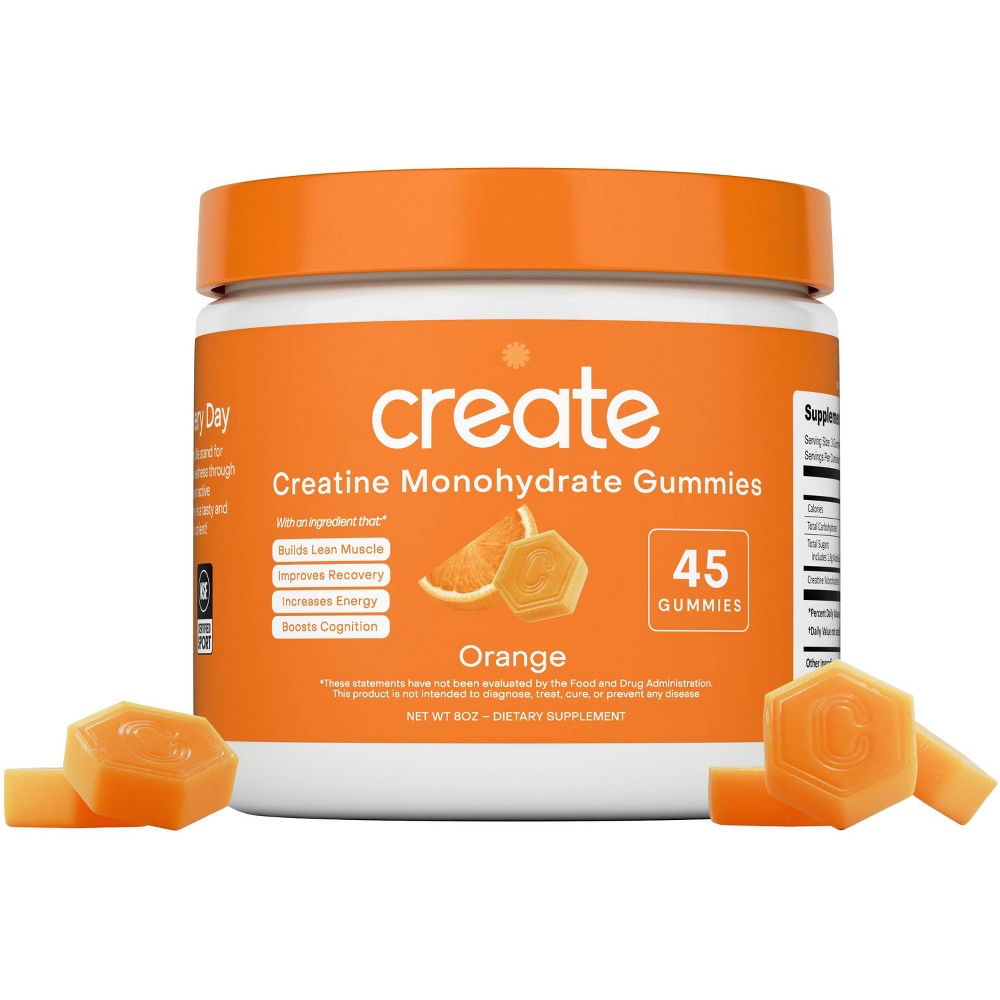 Create Wellness Creatine Monohydrate Sports Nutrition Supplements Gummies - Orange - 8oz/45ct