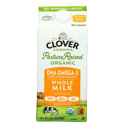 Clover Sonoma Pasture Raised Organic DHA Omega-3 Whole Milk - 0.5 gal