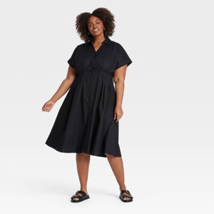 Women's Short Sleeve Pleated Midi Shirtdress - Ava & Viv™ - 1 of 3