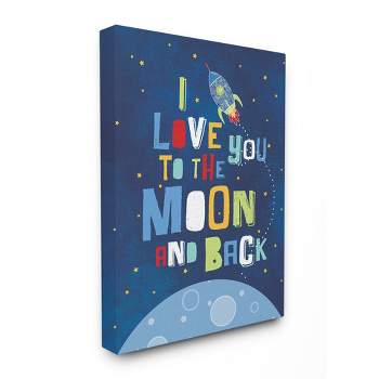 I Love You Moon and Back Rocket Ship Stretched Canvas Kids' Wall Art (16"x20"x1.5) - Stupell Industries