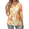 Nlife Women's Casual V Neck Floral Print 3/4 Length Sleeve Blouses Tropical Hawaiian Shirt Tops - 2 of 4