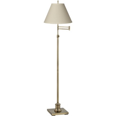 360 Lighting Swing Arm Floor Lamp Adjustable Height Antique Brass Antique White Linen Empire Shade for Living Room Reading Bedroom