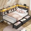 Twin Size Bed Frames Bed Frame with Storage Bookcase and LED Lights with Upholstered Headboard and Charging Station Twin Daybed with 3 Storage Drawers - 3 of 4