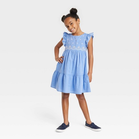 Girls' Embroidered Flutter Sleeve Dress - Cat u0026 Jack™ Blue : Target