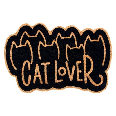 1'4" x 2'4" Tufted Cat Lover Coir Doormat Black - Raj