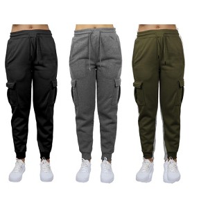 Blue Ice Women's Loose Fit Fleece Jogger Sweatpants with Velcro Cargo Pockets-3 Pack - 1 of 4