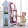 Angel Sar 3-Tier Wooden Dollhouse with Furniture, Kids Playhouse with Roof Window & Accessories, Mini Dollhouse for Ages 3+, Pink - 4 of 4