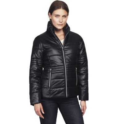 ellos Women's Plus Size Short Puffer Zip Front Jacket