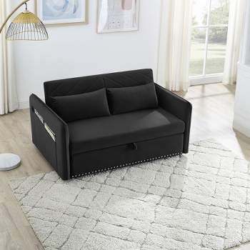 55" Pull Out Sleeper Sofa Bed, Velvet Upholstered Loveseat Sofa Couches with Lumbar Pillows-ModernLuxe