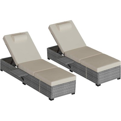 Outdoor PE Wicker Chaise Lounge Set of 2,Patio Rattan Wicker Chaise Lounge Chair, Pool Lounge Chairs Adjustable Backrest Recliners