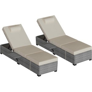 Outdoor PE Wicker Chaise Lounge Set of 2,Patio Rattan Wicker Chaise Lounge Chair, Pool Lounge Chairs Adjustable Backrest Recliners - 1 of 4