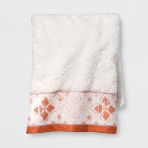 Diamond Border Bath Towel White/Orange - Opalhouse , White Purple Orange