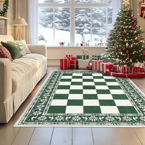 Checked Christmas Area Rug for Kitchen Dining Living Room Washable Rug Non Slip Low Pile Design for Holiday Decor Indoor - 1 of 4