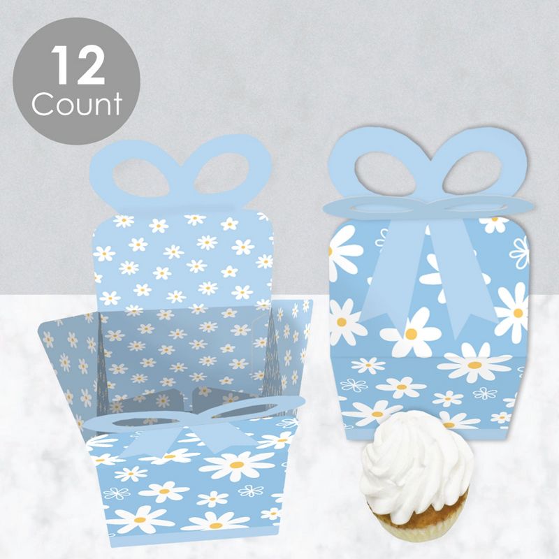 Big Dot of Happiness Blue Daisy Flowers - Square Favor Gift Boxes - Floral Party Bow Boxes - Set of 12, 4 of 10