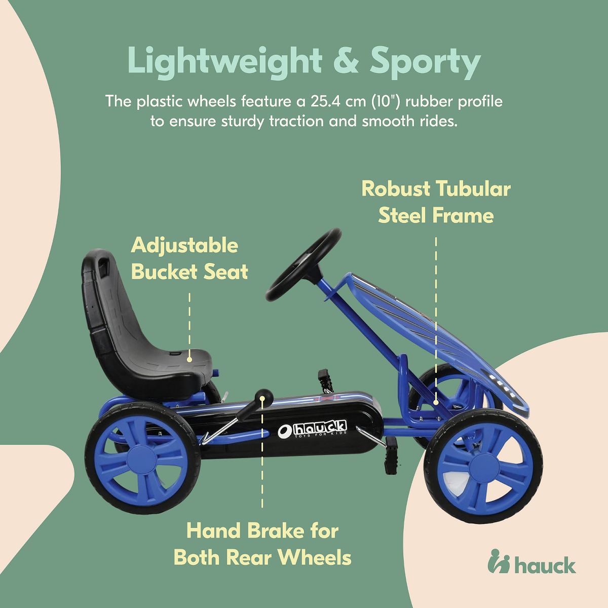 Hauck Speedster Pedal Go Kart with Adjustable Bucket Seat, Large Front Plate, Handbrake and EVA Plastic Wheels for Kids Ages 4 to 8 - thumbnail 4