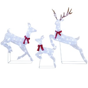 Tangkula 3-Piece Christmas Lighted Reindeer Family Set Xmas Pre-Lit Reindeer with 255 Cold White LED Lights Ground Stakes & Zip Ties - 1 of 4