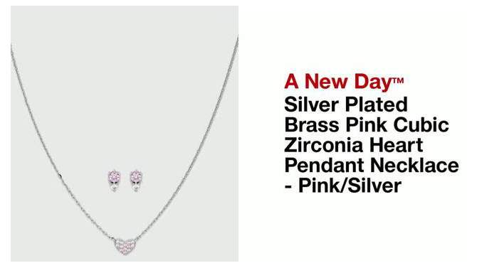 Silver Plated Brass Pink Cubic Zirconia Heart Pendant Necklace - A New Day&#8482; Pink/Silver, 2 of 6, play video
