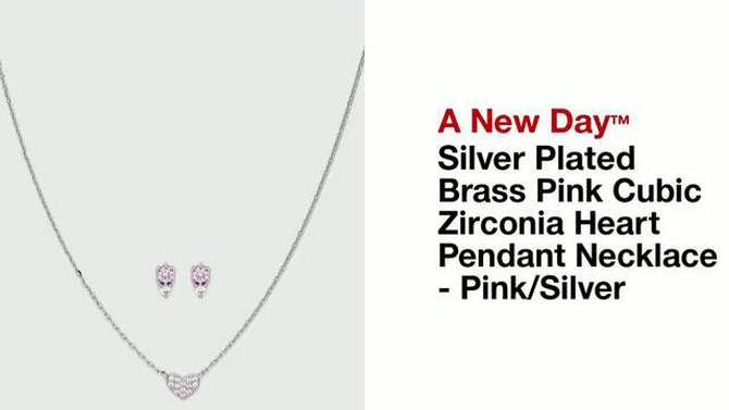 Silver Plated Brass Pink Cubic Zirconia Heart Pendant Necklace - A New Day&#8482; Pink/Silver, 2 of 6, play video