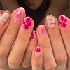 LOVELAY CREATIONS Summer Short Almond Press-On Nails with Pink Flower Gold Lines - 4 of 4