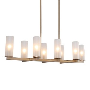 LNC Trend 8-Lights 32.5" Modern Linear Kitchen Island Pendant Lights, Matte Gold with 8 Frosted Cylinder Glass Shades - 1 of 4