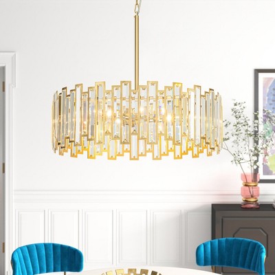 Rennnsan Emerith 23"W 6-Light Rectangle Crystal Industrial Dimmable Chandelier in Gold