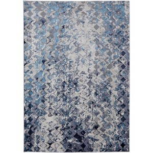 HomeRoots 7' X 10' Blue Ivory And Gray Geometric Distressed Area Rug - 1 of 3