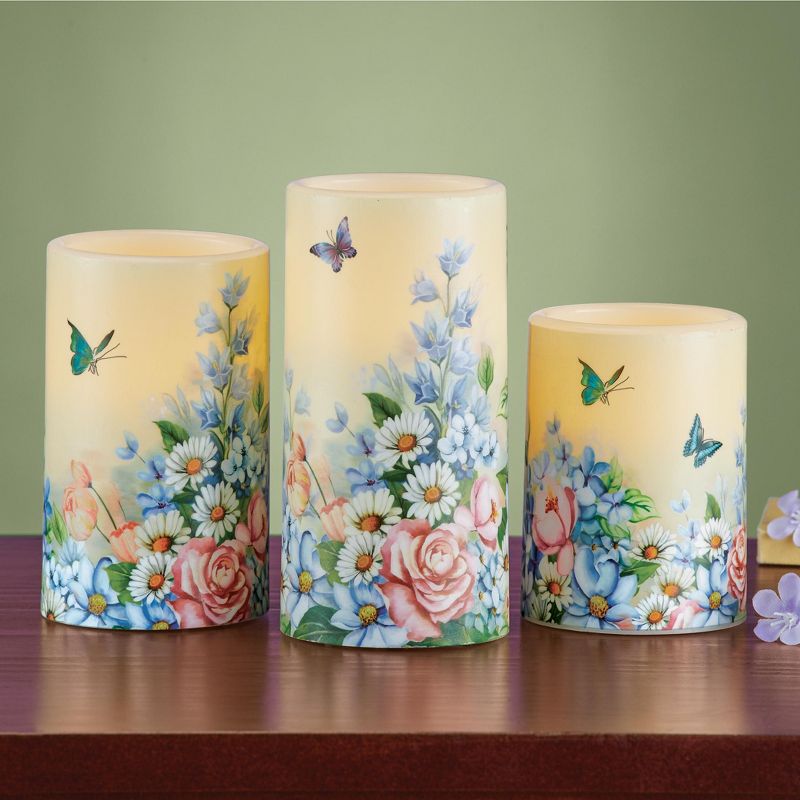 Collections Etc 3pc. Butterfly Garden Flameless LED Candle Set, Battery-Operated 3 X 3 X 6, 2 of 3