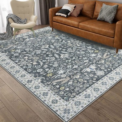 Machine Washable Area Rugs 9x12 Large Vintage Printed Indoor Floor Carpet with Non-Slip Backing, Foldable Oriental Accent Rugs, Stain-Resistant Rug