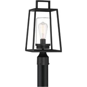 Possini Euro Design Jersey 17 1/2" High Modern Outdoor Post Light Fixture Pole Porch House Exterior Weatherproof Matte Black Metal Clear Glass Shade - 1 of 4