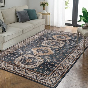 Washable Non Slip Low Pile Area Rug for Living Room Vintage Floral Indoor Carpet Stain Resistant Foldable Floor Cover - 1 of 4