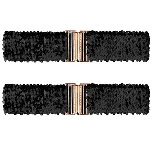 INSPIRE CHIC Women's Shinny Wide Waist Belts Interlock Buckles Sequins Decor Stretchy Belts 2 Pcs 23.62" - 1 of 4