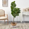 Nearly Natural 4.5-ft Fiddle Leaf Fig Artificial Tree with Boho Chic Handmade Cotton & Jute White Woven Planter - 4 of 4