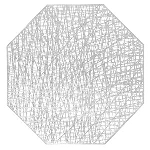 Wrapables Vinyl Metallic Colored Placemats for Weddings, Parties, Special Events (Set of 4), Silver Octagon - 1 of 4
