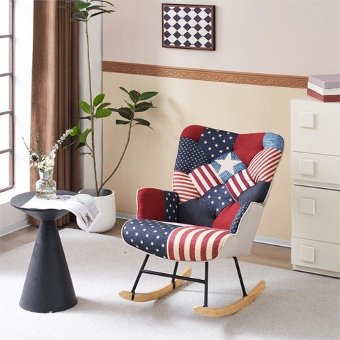 Ferpit Patchwork Upholstered Wingback Rocking Accent Chair With ...
