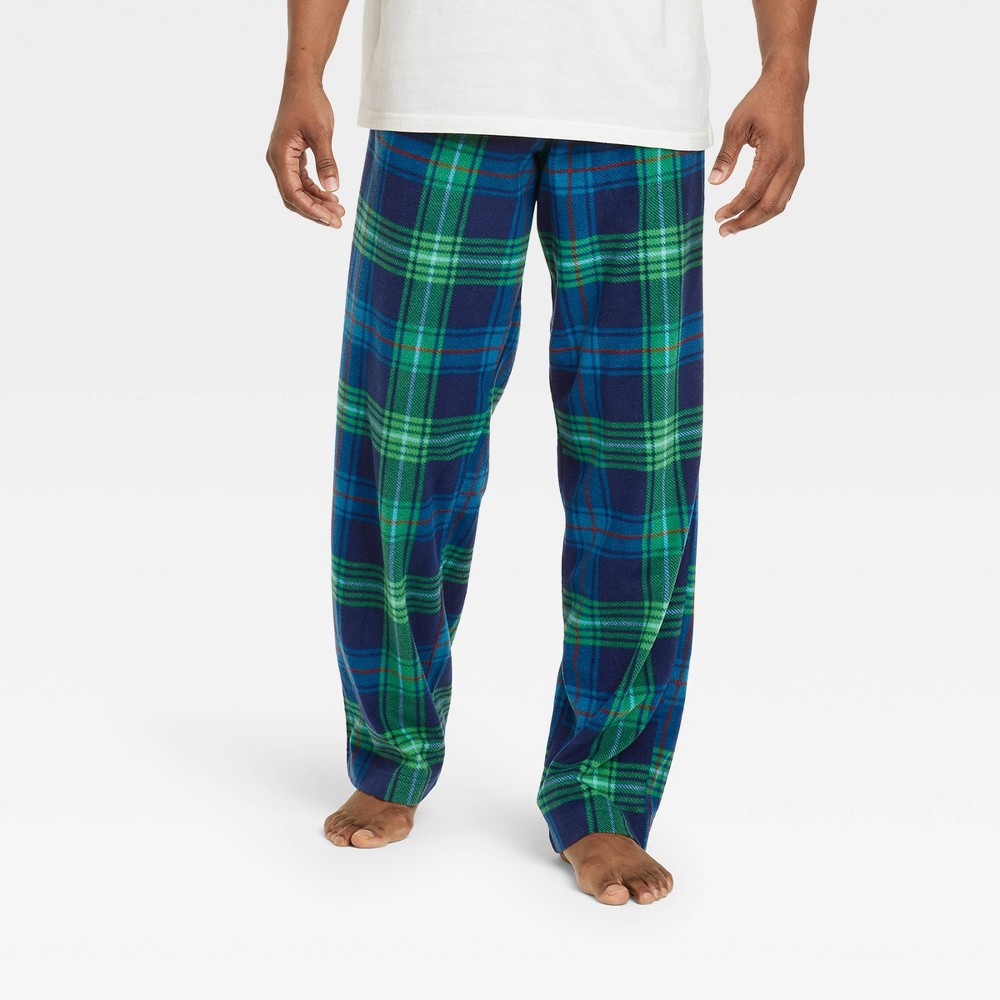 Men's Holiday Tartan Plaid Fleece Matching Family Pajama Pants - Wondershop Blue S