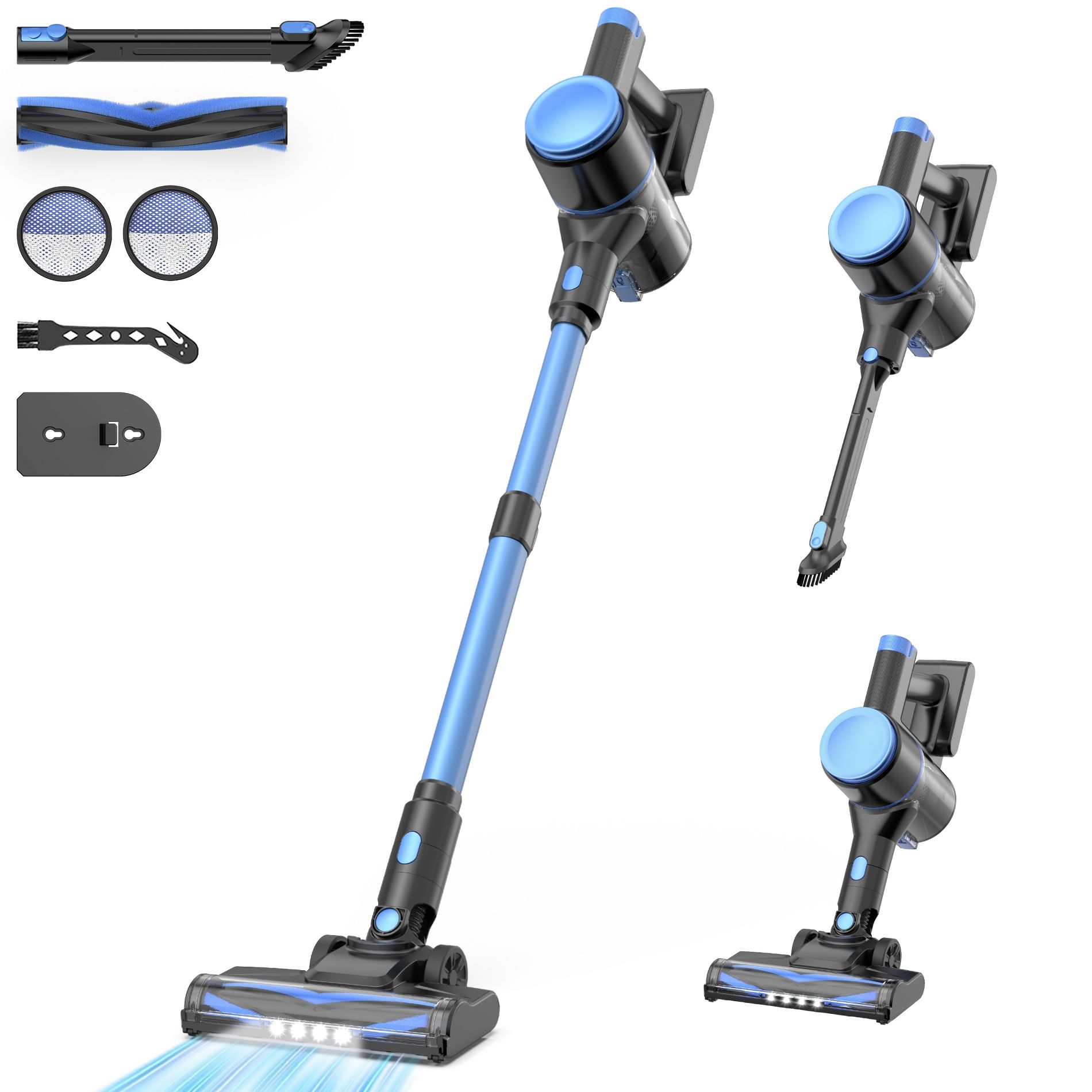 DEVOAC N8 Cordless Stick Vacuum Cleaner,Lightweight Self-standing Vacuum for Home Pet Hair Carpet Hardwood Floor Blue