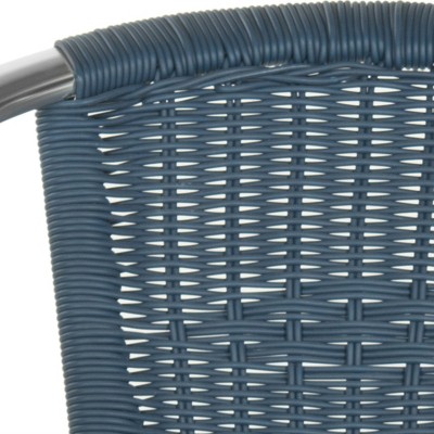Teal Wicker and Aluminum Stackable Arm Chairs, Set of 2