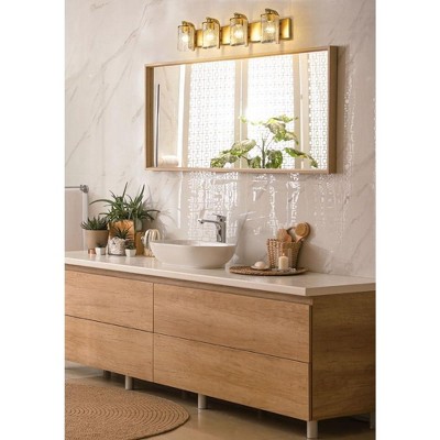 Beckett Olde Brass 4-Light Vanity with Clear Seedy Glass Shades