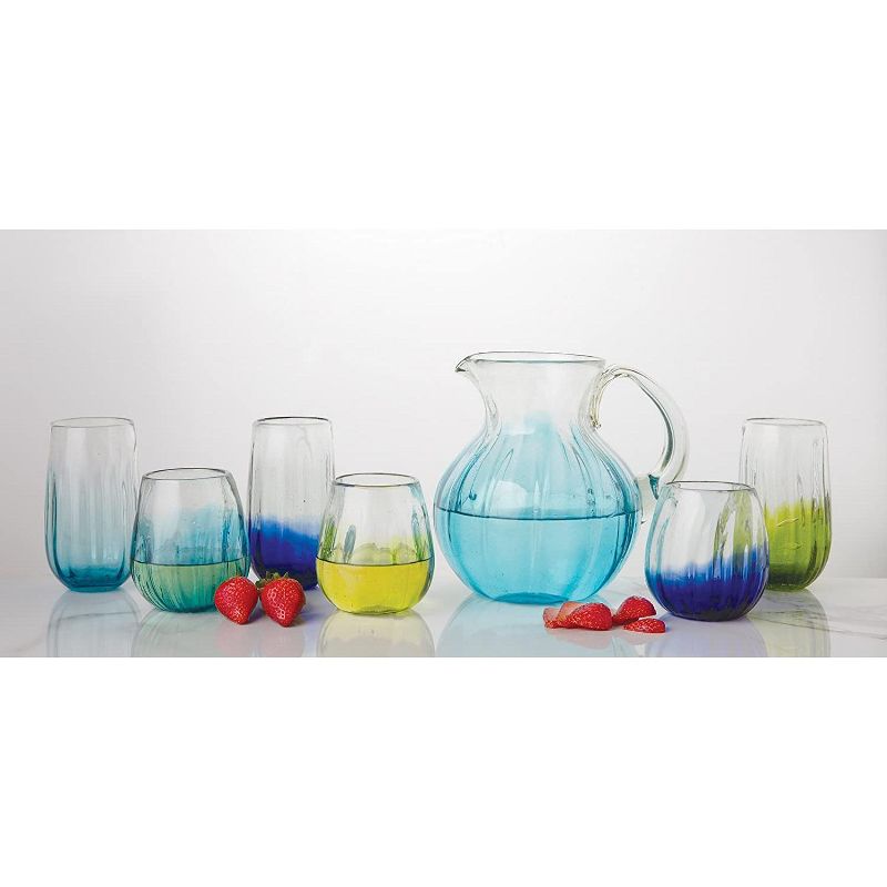 Amici Home Rosa Light Blue Single Glass Pitcher, Mexican Glass Drinkware, Ombre & Optic Finish ,80-Ounce, 2 of 5