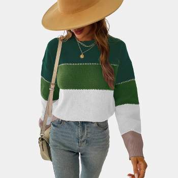 Women's Long Sleeve Colorblock Knit Round Neck Sweater - Cupshe