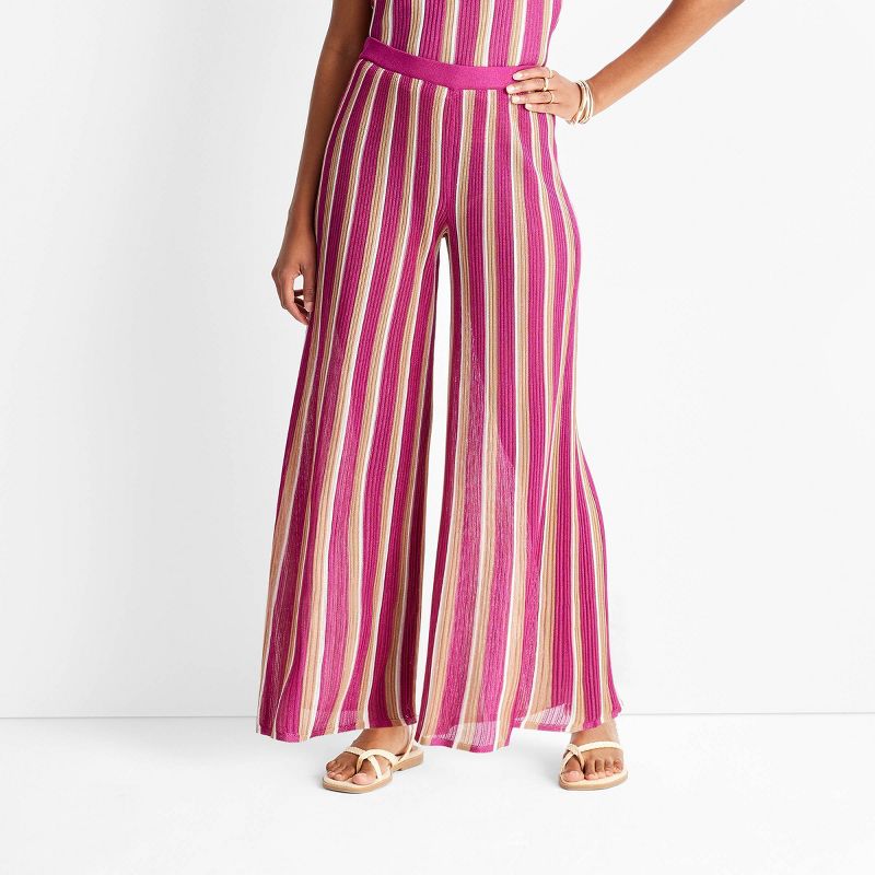 Women's Striped Wide Leg Sweater Pants - Future Collective™ with Jenny K. Lopez Pink, 1 of 9