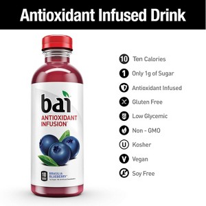 Bai Flavored Water, Brasilia Blueberry, Antioxidant Infused Drinks, 18 Fluid Ounce Bottle (Pack of 12) Brasilia Blueberry 18 Fl Oz (Pack of 12) - 1 of 4
