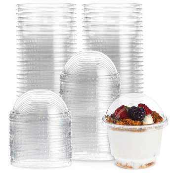 Juvale 50 Pack Clear 8 oz Plastic Cups with Lids for Banana Pudding, Ice Cream Sundae, Parfait