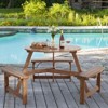 Tangkula 6-Person Outdoor Wooden Picnic Table W/ 3 Benches & Solid Wood Table, Circular Outdoor Dining Table W/ Umbrella Hole - 3 of 4