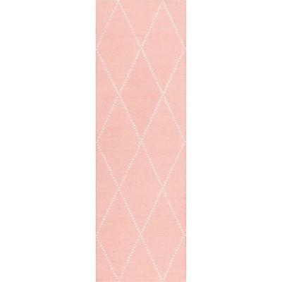 Nuloom Elvia Moroccan 2x8 Wool Runner Rug for Living Room Bedroom Dining Room Nursery Entryway Hallway Kitchen, Baby Pink/White