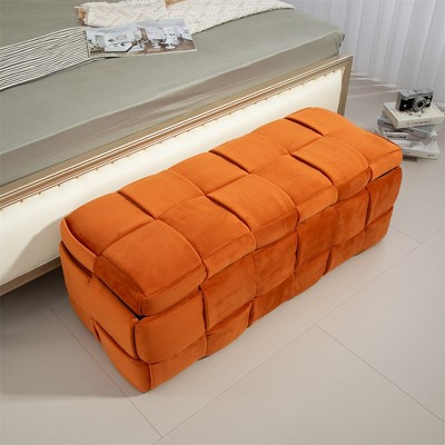 43.7" Storage Ottoman Bench, Velvet End of Bed Storage Bench, Upholstered Flip Top Entryway Bench, Foot Rest Stool for Living Room Bedroom