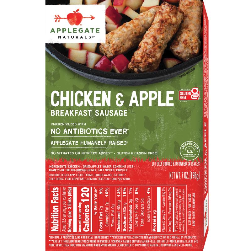 Applegate Naturals Chicken &#38; Apple Breakfast Sausages - Frozen - 7oz/10ct, 3 of 6