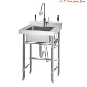 Freestanding Stainless Steel Utility basin, 20x20 Inch/22x20 Inch/36 Inch Deep Single Bowl, 360° Swivel Faucet - 1 of 4