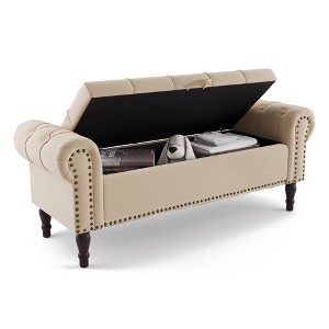 Arceso Storage Bench,50” Queen Linen Tufted Button End of Bed Bench, Upholstered Bedroom Bench,Ottoman Bench for End of Bed Living Room, Entryway - 1 of 4